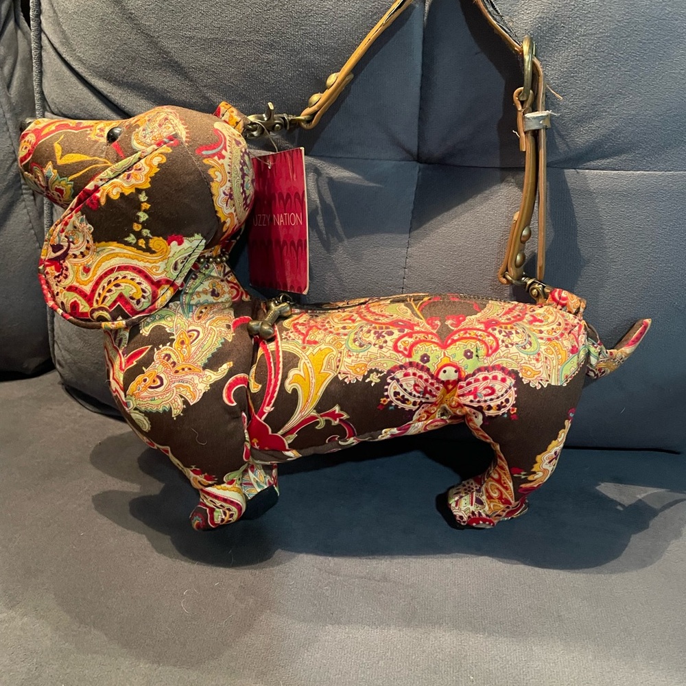Fuzzy Nation Paisley Dachshund Shaped Handbag